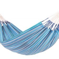 Doppel-Bio-Hängematte MODESTA und das CHICO Holzgestell SIESTA XL Azur