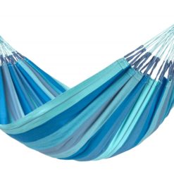 Doppel-Bio-Hängematte MODESTA und das CHICO Holzgestell SIESTA XL Lagoon