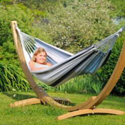 Tuchhängematte Salsa farbe Marine in Set mit Holzgestell Apollo